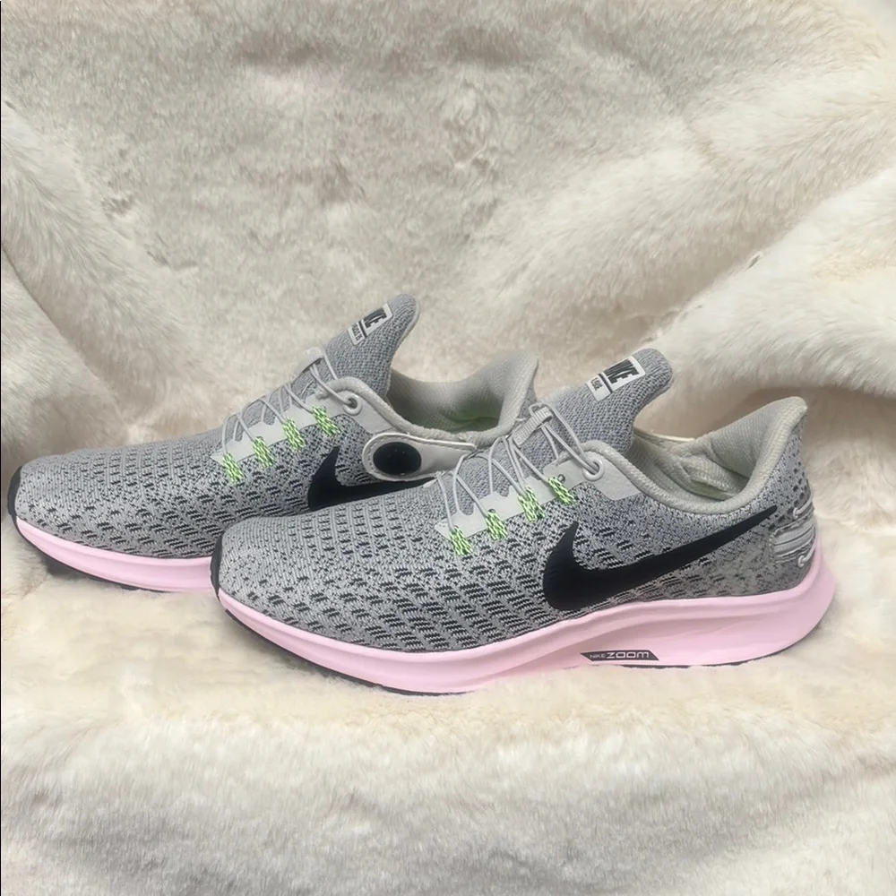 Nike Zoom Pegasus 35 Flyease Gray and Pink Athletic Shoes with Breathable Mesh - Picture 3 of 11